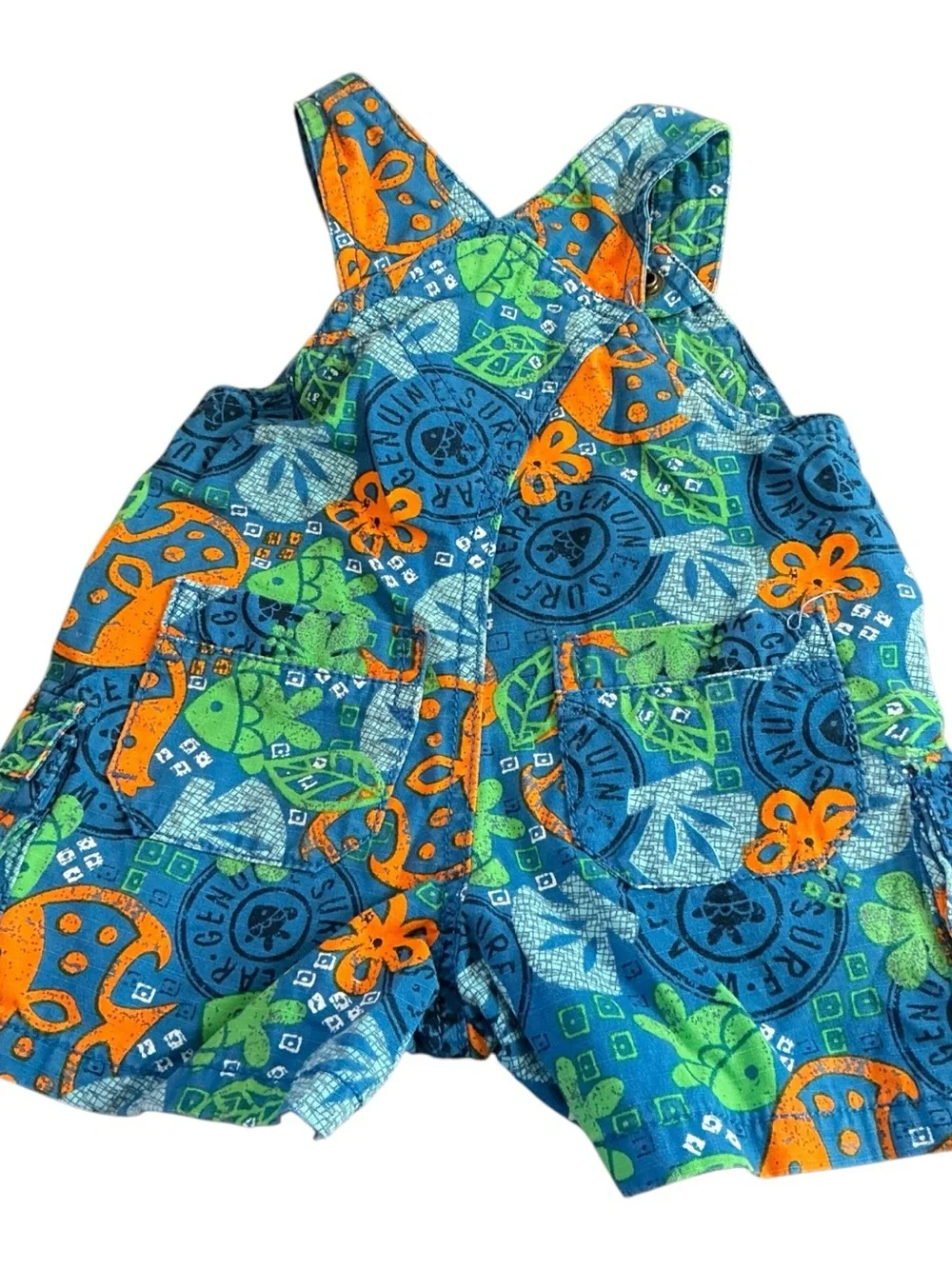 The Children's Place Blue Floral Orange Green Toddler Shortalls Overalls 3/6